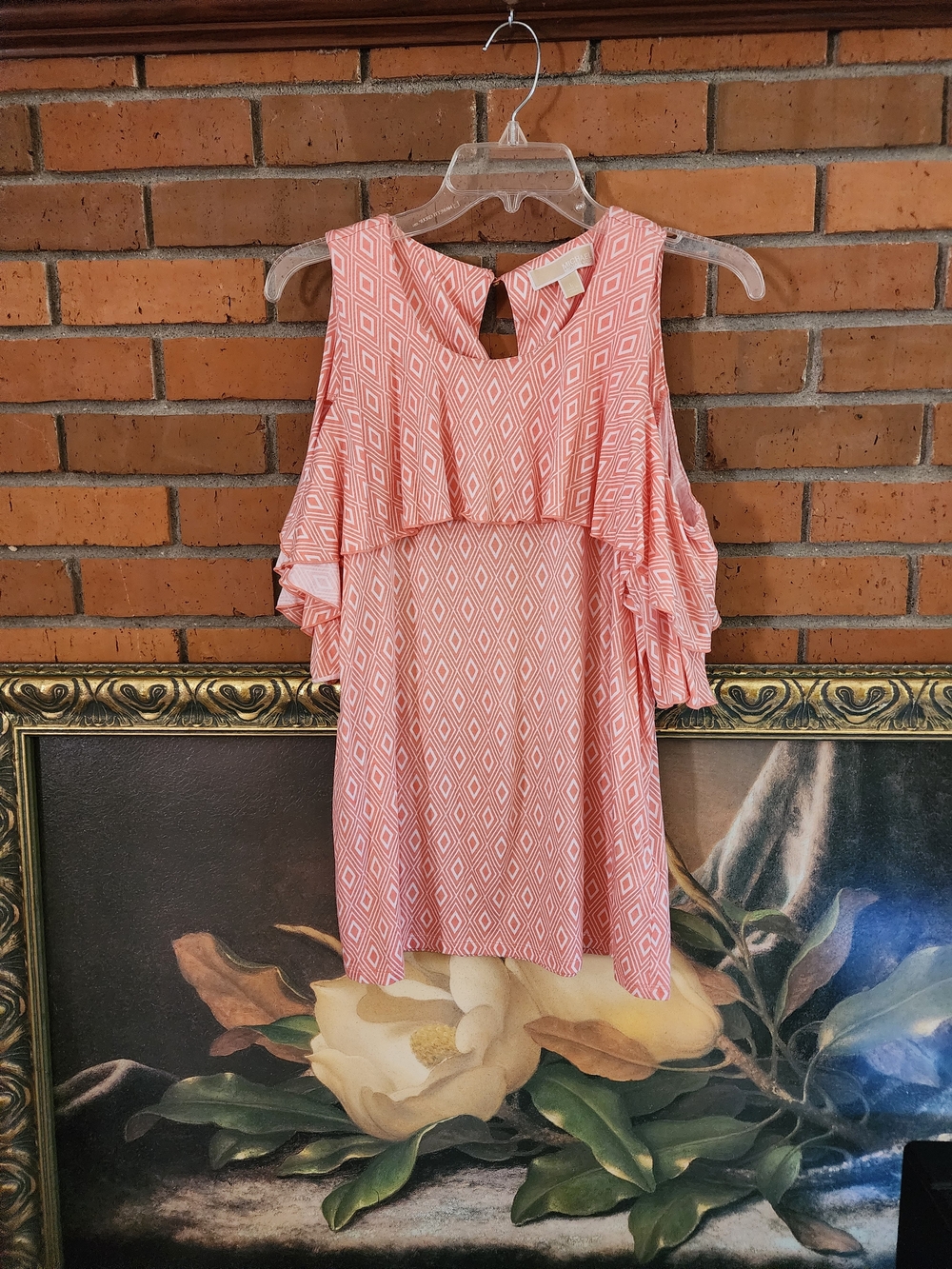 Michael Kors Pink Diamond-Print Cold-Shoulder Blouse